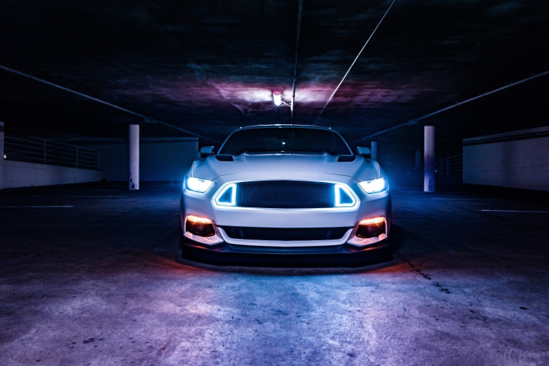 5K, 5K, Sports car, Ford Mustang, Neon lights