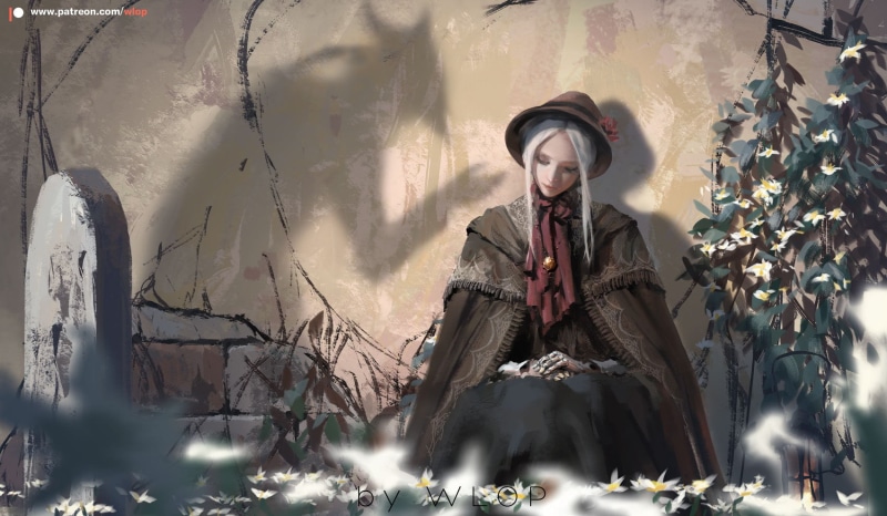 lifestyles, sitting, beautiful woman, casual clothing, outdoors, front view, Bloodborne, leisure activity, anime girls, young women, looking away, 720P