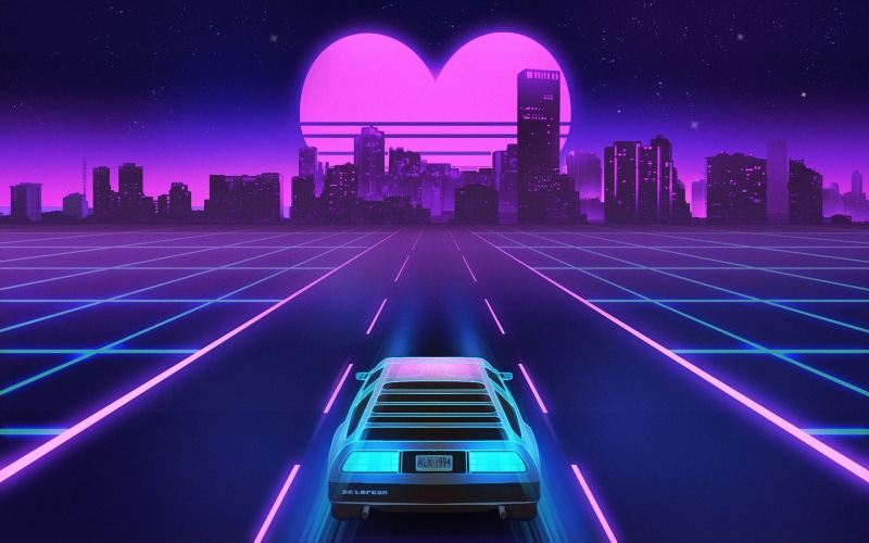 Neon, DeLorean, Darkwave, Road, Heart, DeLorean DMC-12, Synth, Stars, Synth-pop, Music, Synth pop, Synthwave, 1080P, Night, Background, Retrowave, Electronic