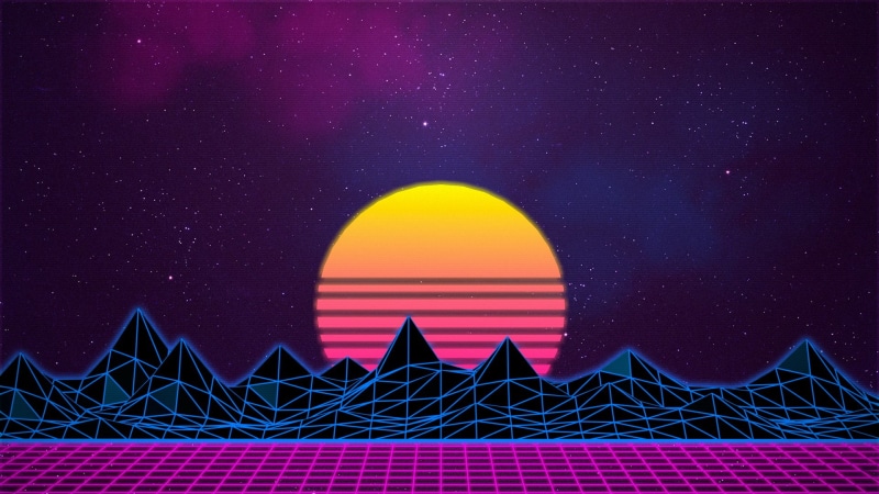 80s, Space, Neon, The sky, Synthpop, 1080P, The sun, Stars, Graphics, Mountains, Sinti, Synth-pop, Music, Synth