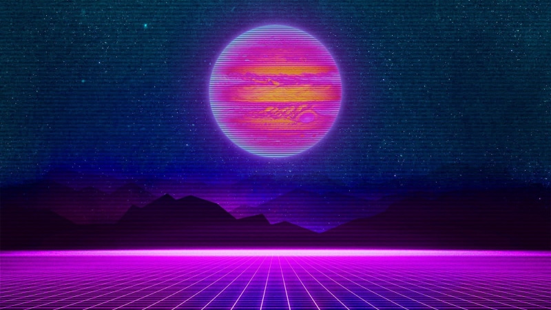 Neon, Retrowave, JohnLeePee, Darkwave, Synth-pop, Synth pop, Synthpop, Space, Synthwave, Mountains, 1080P, Jupiter, Stars, Planet, Electronic, Synth, Background