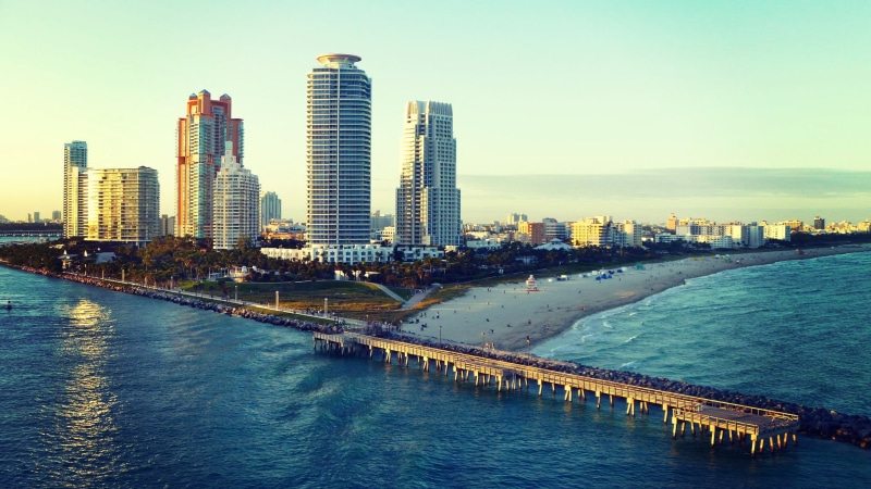 skyline, near, city, Miami, 1080P, beach, Ocean, Florida, Miami Beach
