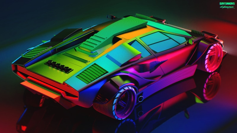 Lamborghini, Cyberpunk, Machine, Auto, 1080P, by QUANTUM WORKS, Lamborghini Countach, QUANTUM WORKS, The view from the top, Cyber, Cyberpunk 2077, 2077