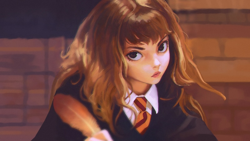 Ilya Kuvshinov, Gryffindor, fantasy art, Harry Potter, schoolgirl, magic, 1080P, artwork, women, Hermione Granger, Hogwarts, digital art