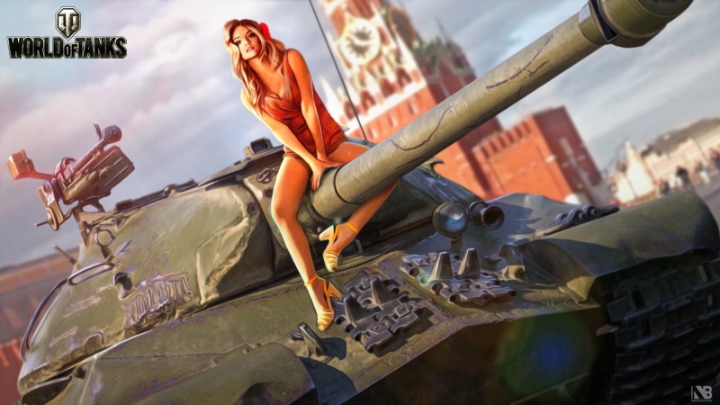 Red Square, tank, Nikita Bolyakov, game, tanks, girl, art, trunk, 1080P, figure, Is-3, world, Soviet, World of Tanks, The Kremlin, heavy