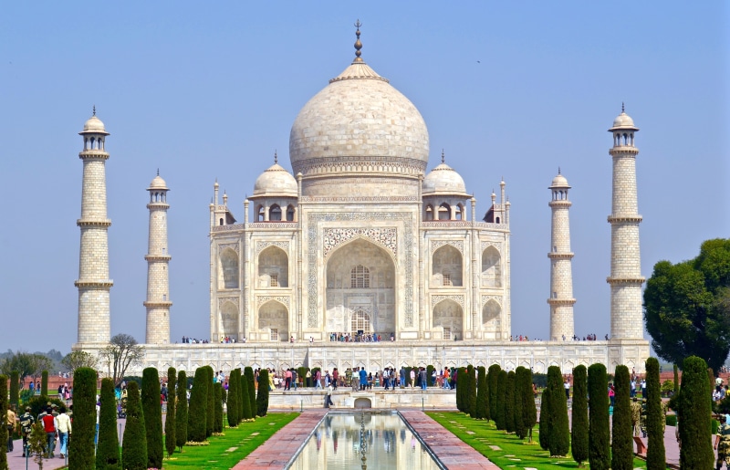 tree, indian Culture, sky, mughal Empire, india, mahal, building exterior, taj Mahal, plant, cultures, treelined, outdoors, memorial, islam, marble, famous Place