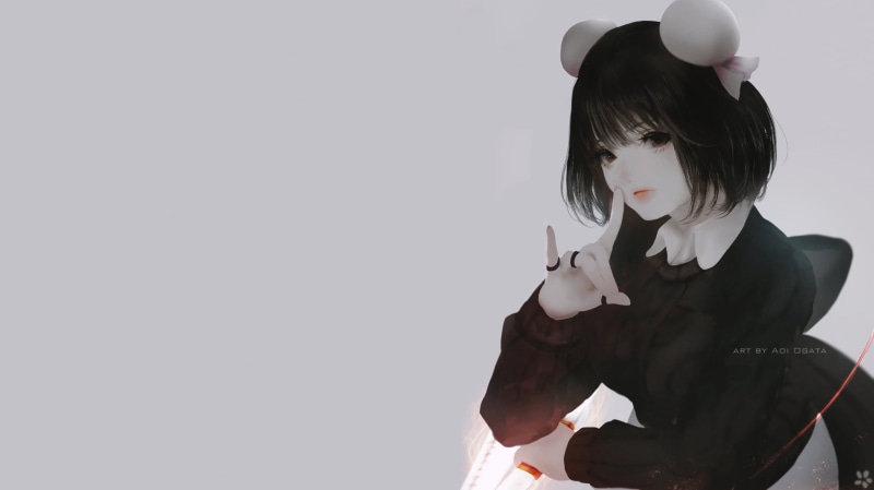 drawing, illustration, digital art, anime, artwork, black hair, women, original characters, simple background, Aoi Ogata, 2K, sweater, portrait, looking at viewer