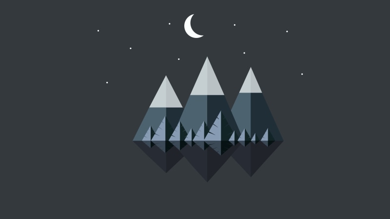 mountains, simple background, artwork, nature, mountain top, 8K, digital, trees, minimalism, gray background, Moon, gray, stars, digital art, dark gray