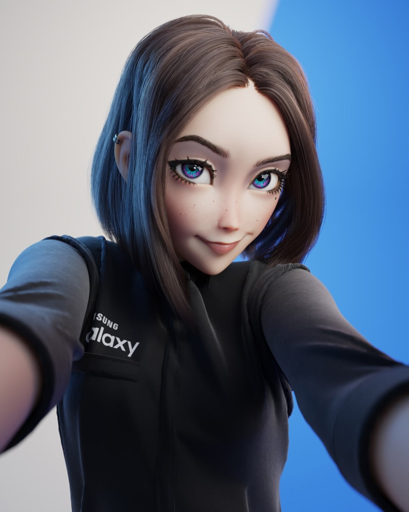 720P, blue eyes, Sam (Samsung virtual assistant), selfies, women, 3D graphics, Samsung, brunette
