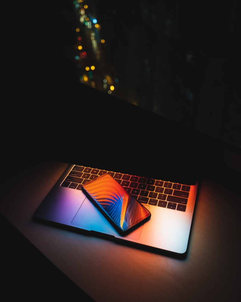 communication, laptop, colorful, smart phone, desk setup, glowing, illuminated, table, indoors, setup, wireless technology, connection, vibrant, portable information device