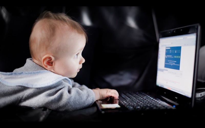 Baby, computer, Cute, Boy, black, Laptop, 1080P, use