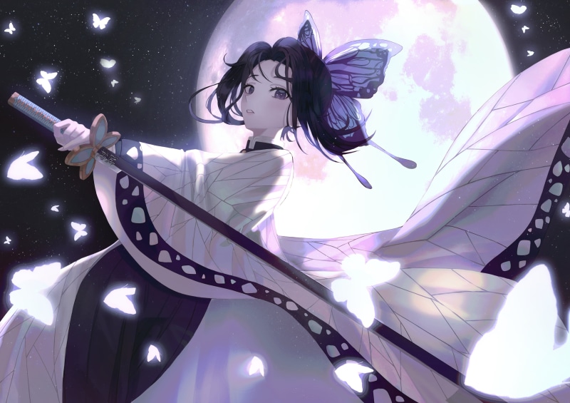 Girl, Sword, Shinobu Kochou, Demon Slayer: Kimetsu no Yaiba, Anime, Butterfly, 2K