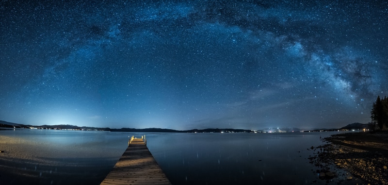 sky, California, Blue  water, photography, night, tahoe, dock, Panoramic, city, time, brown, boat dock, astrophotography, sky at night, Panorama, Tahoe City