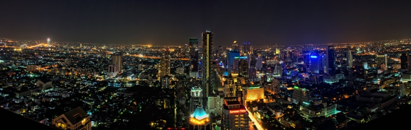 aerial view, Sky  Bar, city building, Moon, cityscape, skyscraper, aerial, time, Thailand, view, 5K, night, night time, Hotel, city, Bangkok, asia, architecture