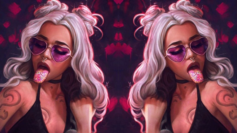 purple, blue, Woman in Red, pink, fantasy art, glasses, women, neon, artwork, futuristic, Fantasia, green, red, women angel, women with glasses, 1080P