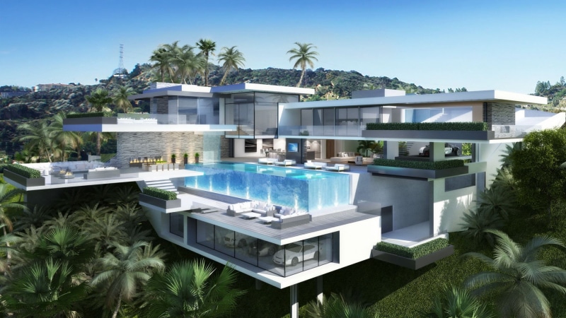 water, design, nature, Pool, palm tree, no people, built structure, 1080P, residential district, tropical climate, plant, house, swimming pool, Swimming