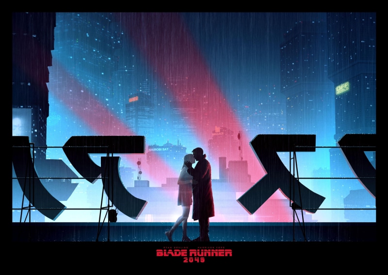 blade, standing, Blade Runner, adult, architecture, one person, building exterior, 2K, city, communication, men, night, Blade Runner 2049, runner