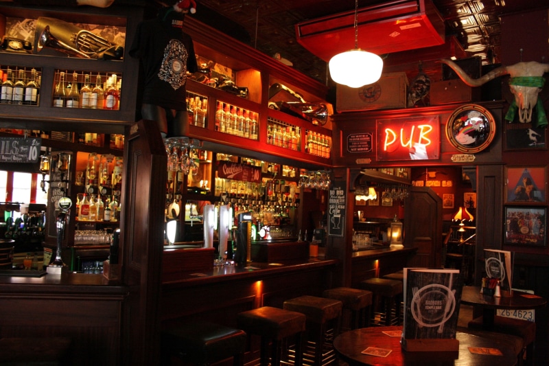 drink, city, irish pub, food and drink, bar counter, large group of objects, container, ireland, bar - drink establishment, text, business, lighting equipment