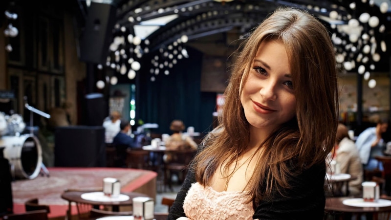 food and drink, portrait, one Woman Only, looking At Camera, drinking, auburn hair, focus on foreground, model, beautiful woman, only Women, cheerful, brown eyes
