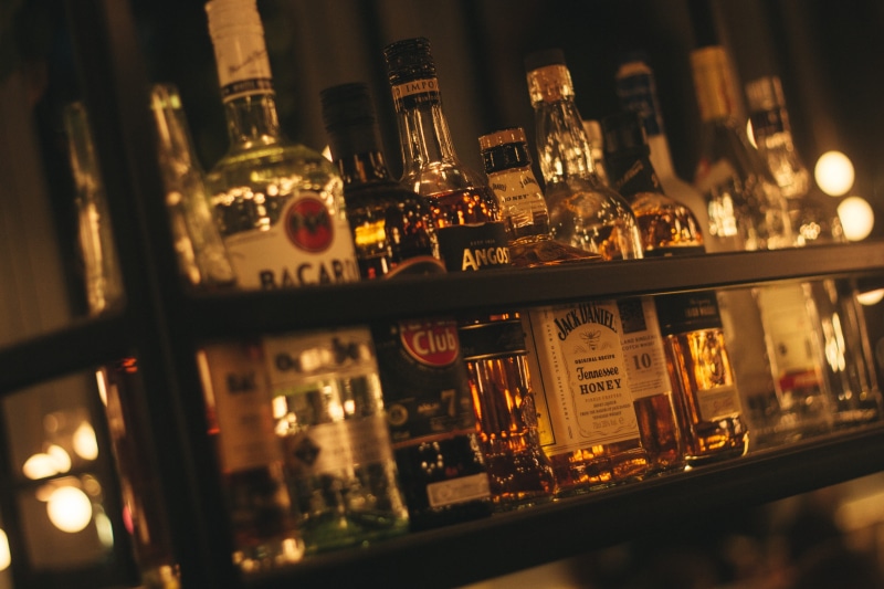 shelf, glass - material, arrangement, large group of objects, bacardi, still life, nightlife, thirst, alcoholic, indoors, havana club, pub, celebration