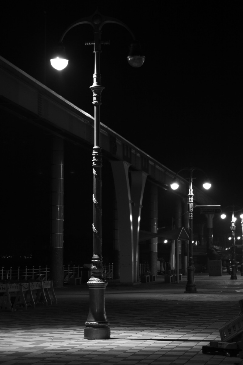 lighting equipment, architecture, electricity, light, night, South Korea, architectural column, transportation, city street, korea, no people, time, light - natural phenomenon