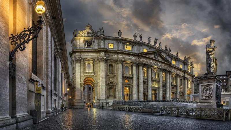 piazza san pietro, sky, vatican city, city, cityscape, cloud, medieval architecture, facade, building, 4K, urban area, rome, st peters basilica, landmark