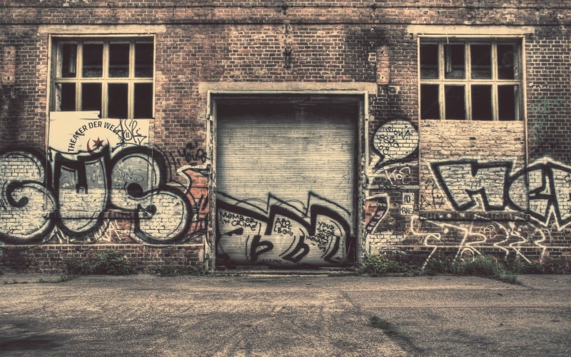 abandoned, gray, graffiti, dirty, retro Styled, building, art and craft, city, architecture, window, brick wall, facade, wheel, text, wall, street art
