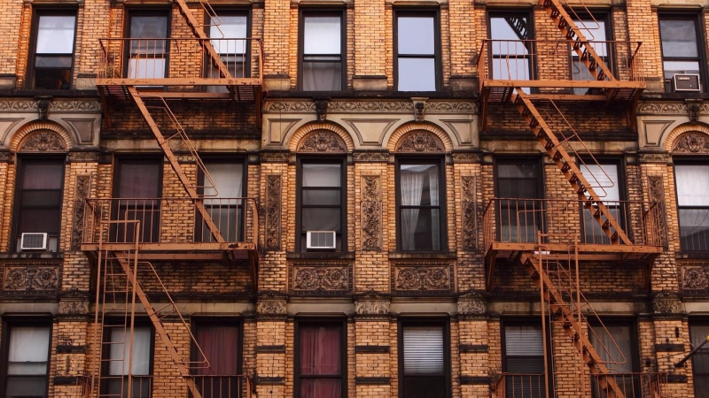 day, nyc, backgrounds, residential district, balcony, wall, window, pattern, low angle view, facade, fire escape, building, ny, new york, vintage, brown