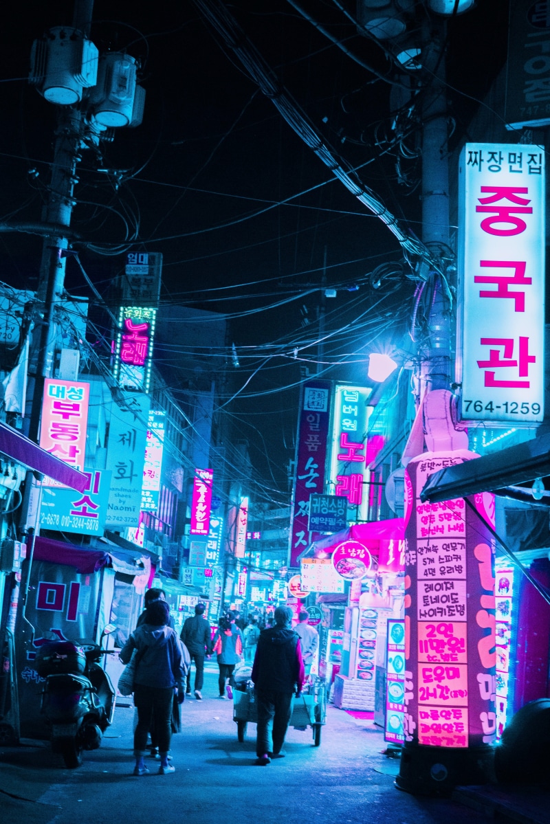 city life, cyberpunk, night, neon, commercial sign, architecture, lifestyles, advertisement, women, text, group of people, urban photography, adult, lighting equipment