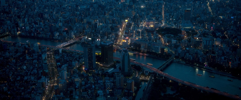 architecture, outdoors, street light, traffic, building exterior, built structure, water, no people, high angle view, aerial view, illuminated, city life