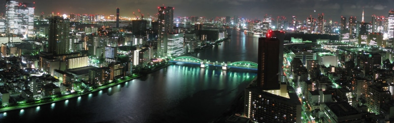 aerial, Japan, Tokyo, photography, Bridge, 4K, City, River, Buildings, Lights, Skyscrapers, Night