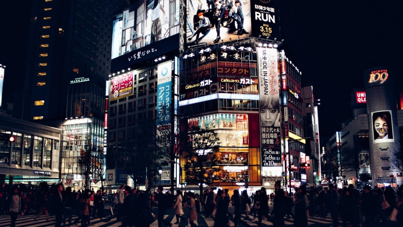 crowd, 4K, city lights, japan, street, night, asia, city, tokyo, mass