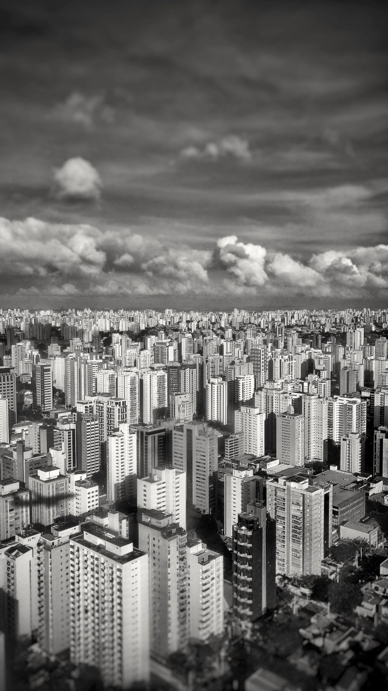 building exterior, overcast, day, cloud - sky, high angle view, 1080P, skyscraper, city life, black, São Paulo, Brazil, built structure, financial district