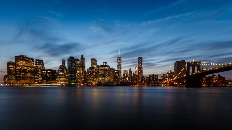 sunset, lower Manhattan, architecture, lighted, brooklyn Bridge, building, river, built Structure, cityscape, brooklyn, bridge, urban Scene, hudson River