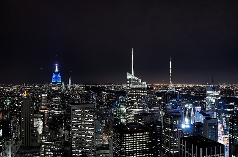 by night, new York State, night time, NY, 4K, urban Skyline, new, Rockefeller Center, york, office Building, cityscape, building Exterior, architecture