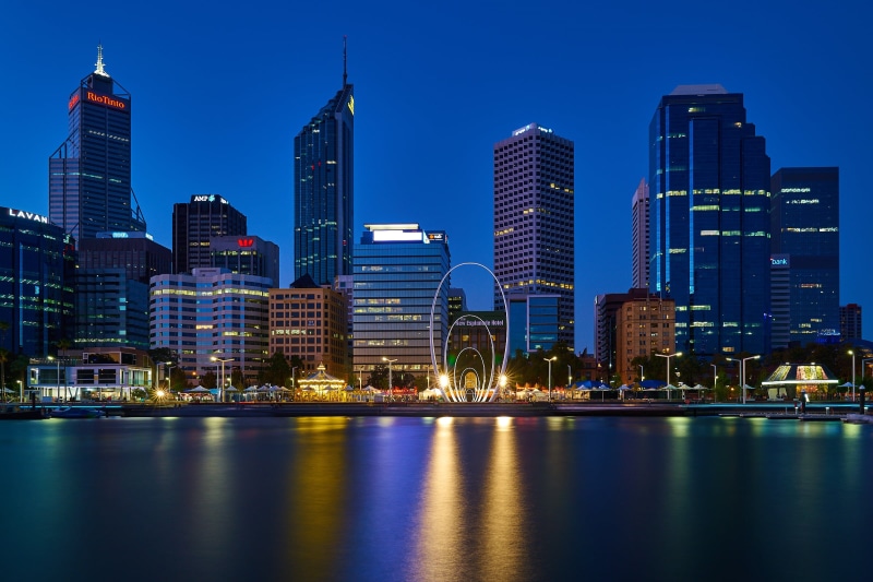 black, urban Skyline, concrete, cityscape, reflection, river, skyscraper, photo, 1080P, urban Scene, famous Place, building, city, perth, Perth  Australia
