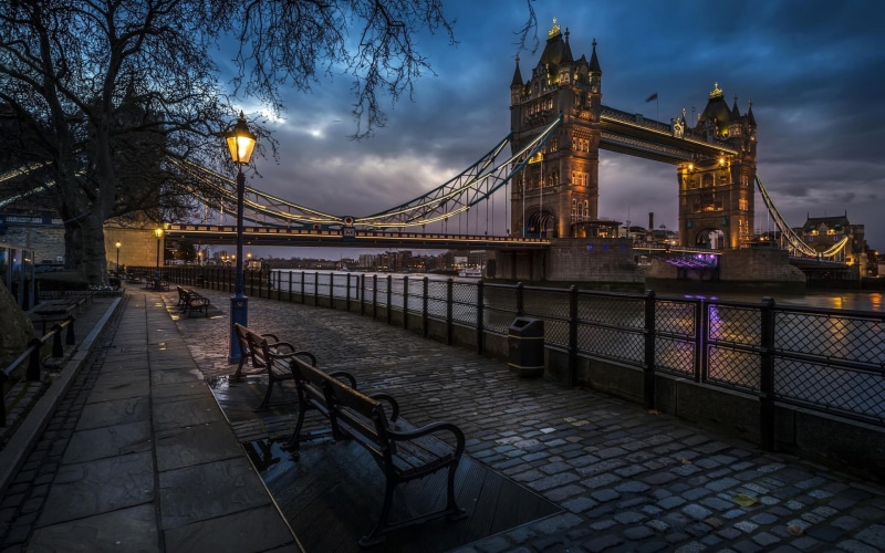 england, photography, panoramic, hour, night, tower bridge, london, tower, river thames, 1080P, street, street light, city, light, bridge, golden, thames