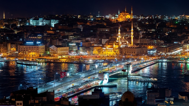 Turkey, 1080P, Lights, Bridge, Night, City, Buildings, Water, Istanbul