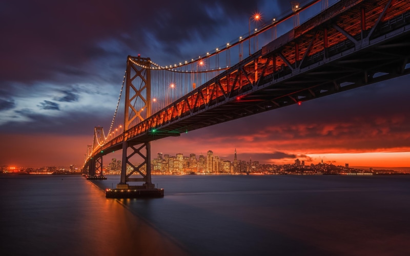 California, San Francisco Bay, francisco, night city, Bay Bridge, bay, san, bridge, Sunset, 1080P, San Francisco