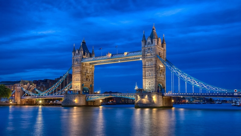 Sky, Lights, Bridge, London, City, 1080P, England, River, Thames, Night, Tower, Blue