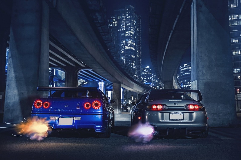Nissan, R34, Toyota, Sport, Exhaust, Supra, 1080P, Cars, Skyline, Nigth