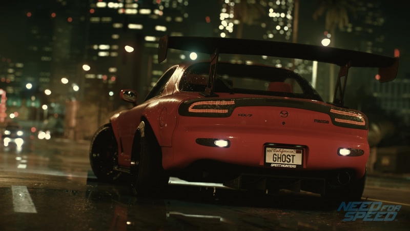 no people, headlight, 1080P, night, mustang, Need for Speed, city, nature, focus on foreground, mazda rx7, architecture, illuminated, rainy season, street