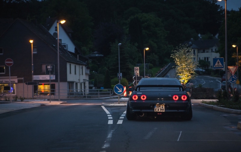Nissan Skyline R32, Speedhunters, street, Nissan GT R R32, Headlights, Street Light, skyline, 720P, Low, Midnight, Germany, portrait, Stance, Japan, Evening