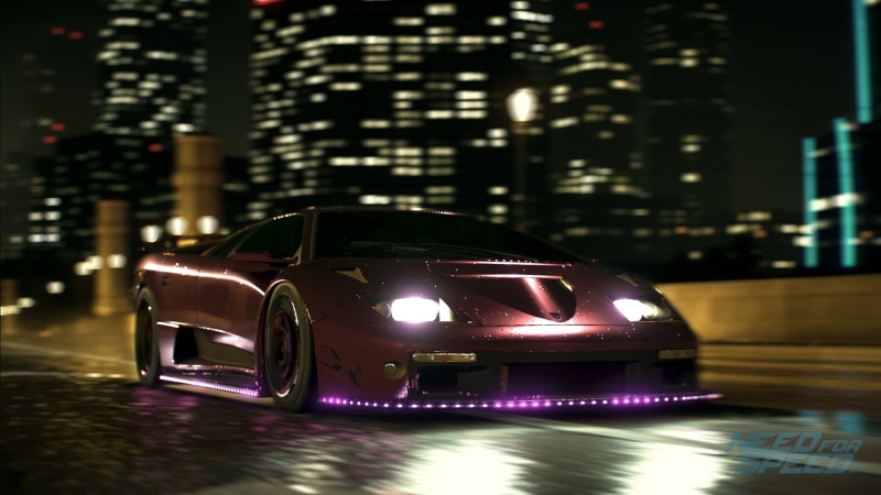 2016, need, pc gaming, need for speed, 1080P, night, coupe, speed, city, pink, pc, city night, car, gaming