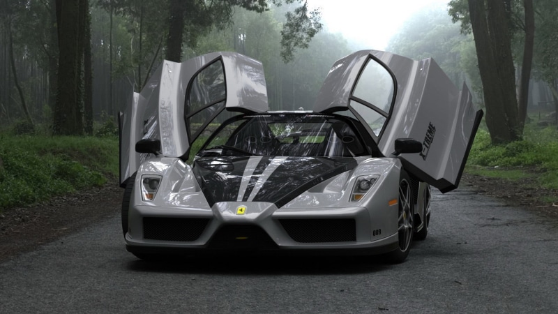 mode of transportation, travel, day, car, forest, outdoors, land vehicle, parking, 1080P, supercars, road, Enzo Ferrari, field, Ferrari, motor vehicle