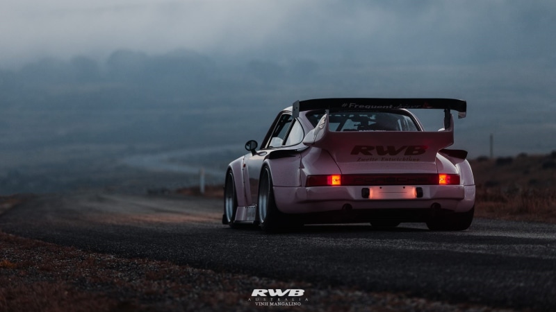 transportation, 1080P, no people, fog, symbol, nature, Porsche 911, German cars, outdoors, asphalt, road, travel, motor vehicle, day, Porsche 911 RWB