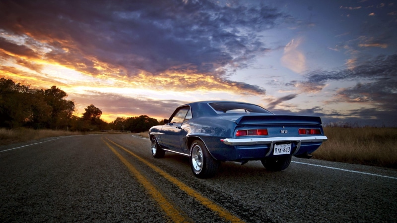 vintage, car, 4K, chevrolet, camaro, asphalt, evening, ss, oldtimer, old, road
