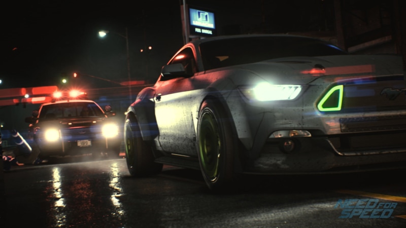 1080P, wet, built structure, mustang, illuminated, tail light, lighting equipment, headlight, Need for Speed, motor vehicle, city, mode of transportation