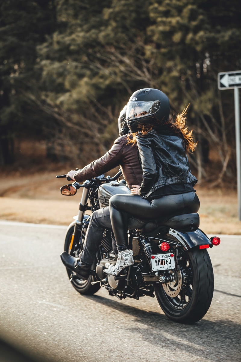 open road, snakeskin boot, woman, helmet, headwear, highway, woman rides on harley, jacket, ride, motorcycle, 5K, brown leather, road trip, 2 person ridin g