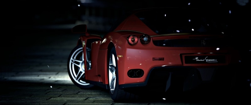 transportation, street, 2K, Ferrari, stationary, car, motor vehicle, no people, dark, focus on foreground, illuminated, tail light, outdoors, city, road